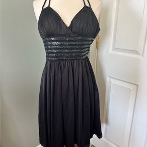 Black Halter Sequin Waist Cocktail Dress